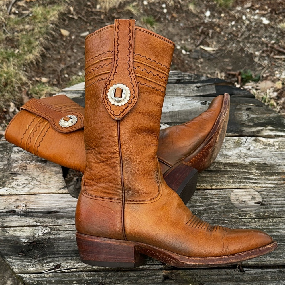 Vintage Lucchese Concho Cowboy Boots Women’s 9 Men’s 7 Western Patina Tobacco - Picture 2 of 13